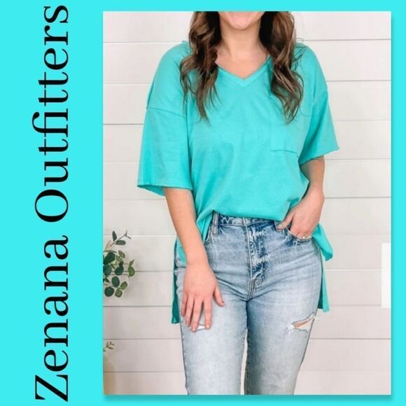 New Zenana Outfitters Oversized V-Neck Boyfriend Tee - Picture 1 of 7